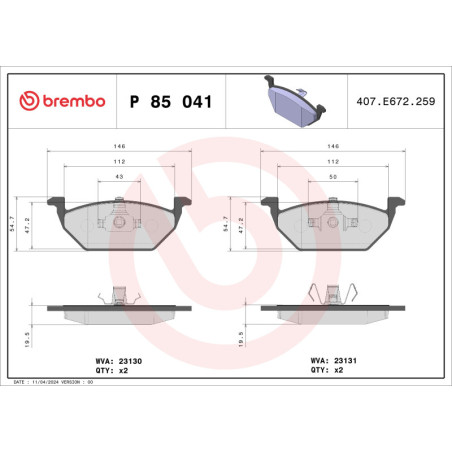 BREMBO P 85 041 Brzdové destičky přední pro Ibiza Fabia A1 Golf Rapid Octavia Jetta Toledo Beetle