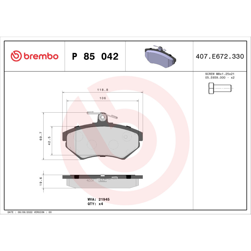 BREMBO P 85 042 Plaquettes de frein avant pour A4 Passat