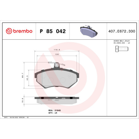BREMBO P 85 042 Bremsbeläge Vorne für A4 Passat