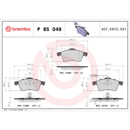 BREMBO P 85 049 Brake Pads Set Front for VW Transporter California
