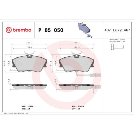 BREMBO P 85 050 Bremsbeläge Vorne für Transporter California Civic