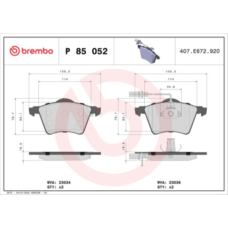 BREMBO P 85 052 Brzdové platničky predné pre VW Transporter California