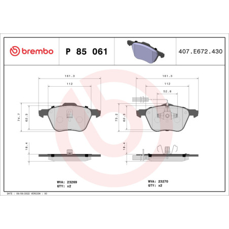 BREMBO P 85 061 Brzdové destičky přední pro Transporter Sharan Alhambra California Galaxy