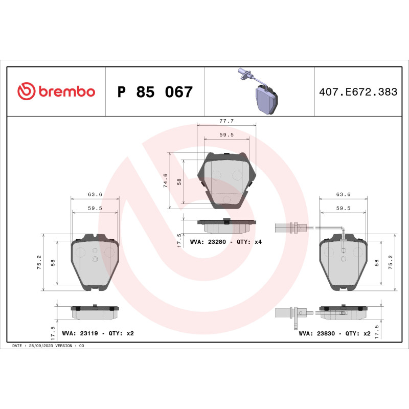BREMBO P 85 067 Brake Pads Set Front for Passat A6 Allroad Phaeton A4