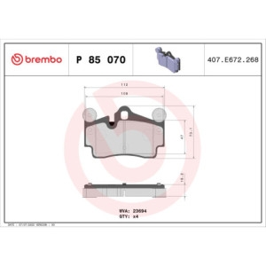 BREMBO P 85 070 Bremsbeläge Hinten für Q7 Touareg Cayenne