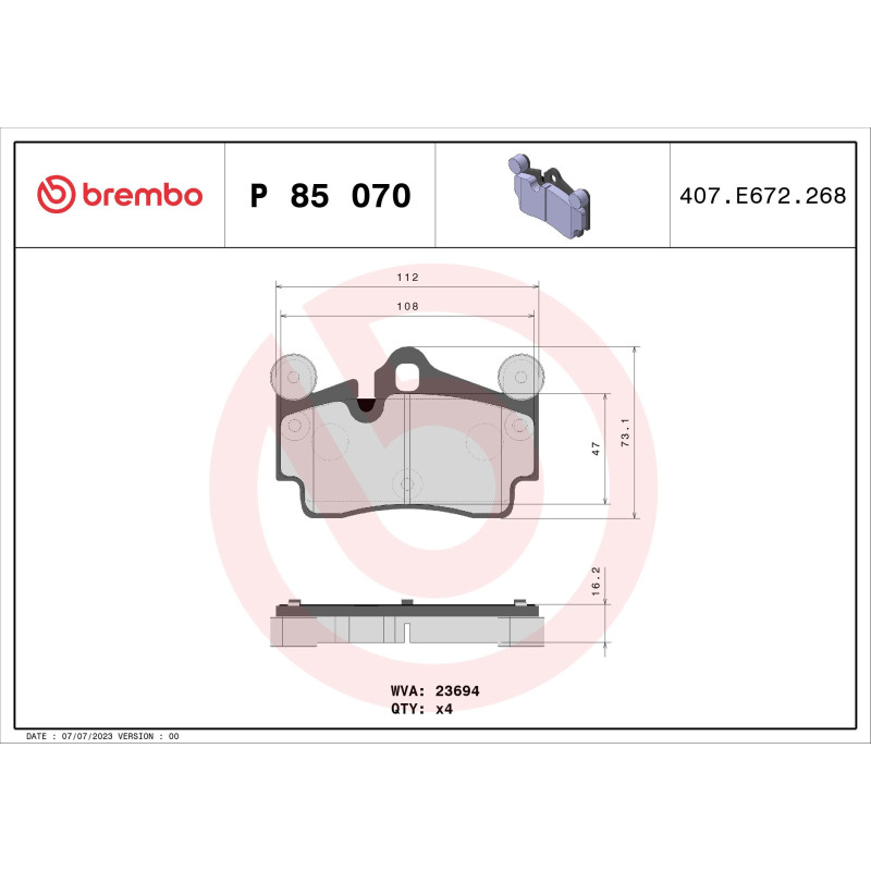 BREMBO P 85 070 Brzdové platničky zadné pre Q7 Touareg Cayenne