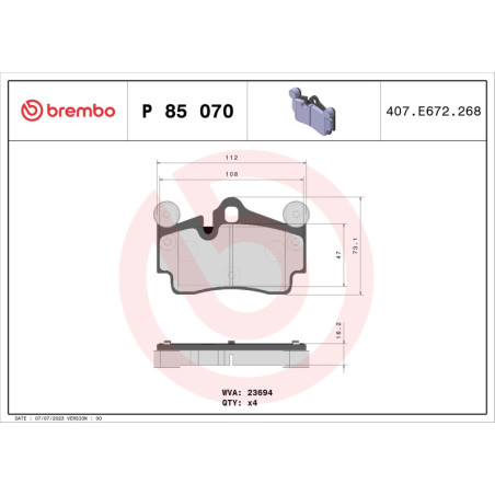 BREMBO P 85 070 Brzdové platničky zadné pre Q7 Touareg Cayenne