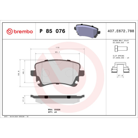 BREMBO P 85 076 Bremsbeläge Hinten für A6 Transporter Multivan California A8 A4 Leon Scirocco Golf