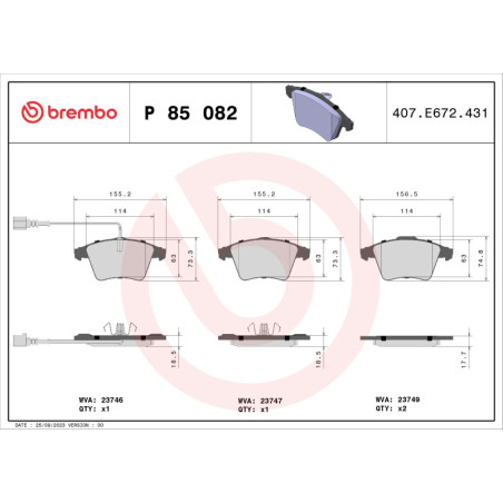 BREMBO P 85 082 Brzdové destičky přední pro Transporter California Multivan
