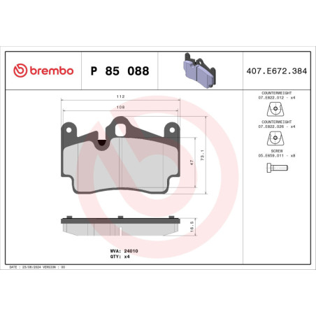 BREMBO P 85 088 Pastillas de freno trasero para Q7 Cayenne