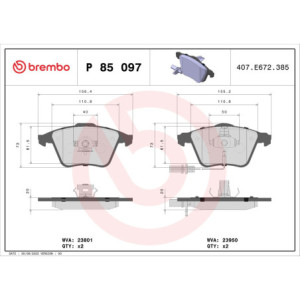 BREMBO P 85 097 Pastiglie freno anteriore per Audi A6 A4