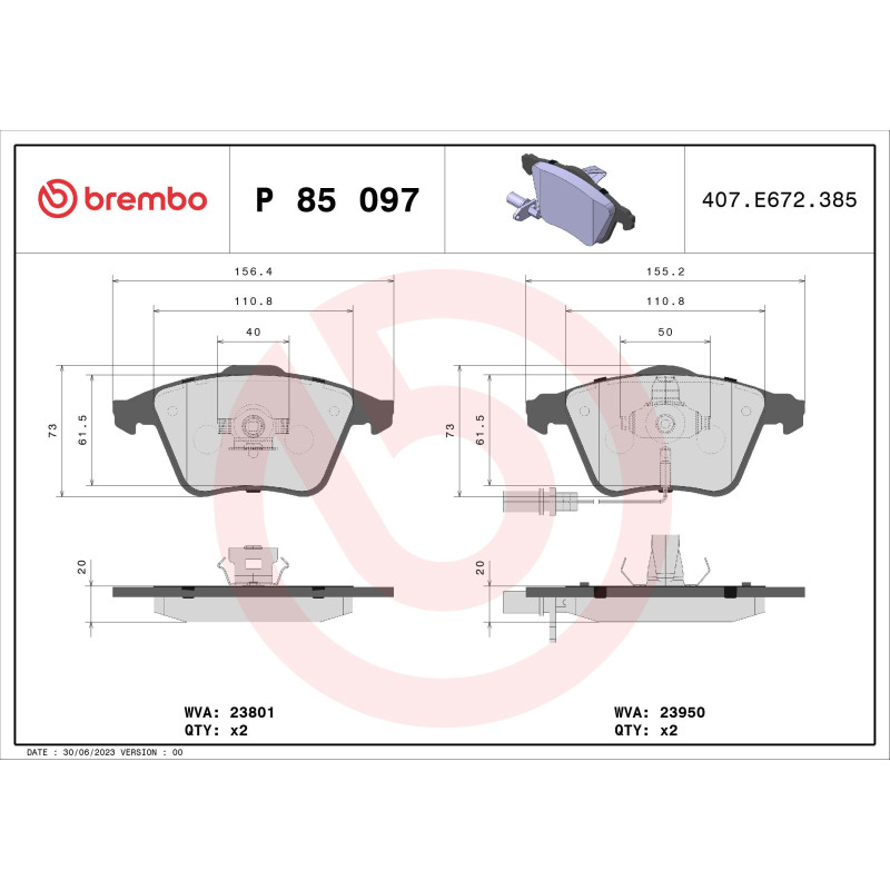 BREMBO P 85 097 Brake Pads Set Front for Audi A6 A4