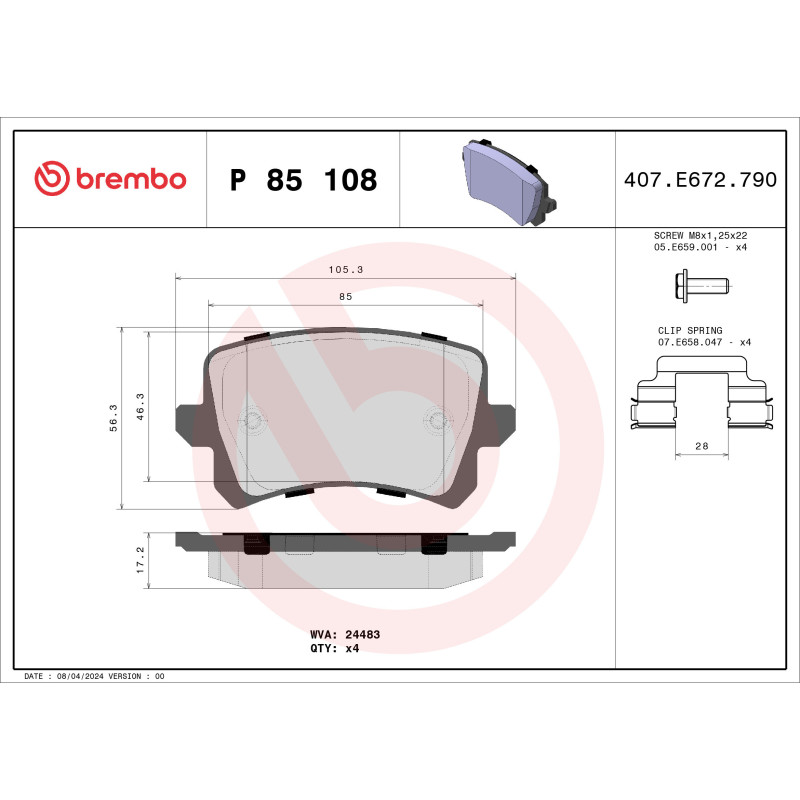 BREMBO P 85 108 Bremsbeläge Hinten für VW Passat CC