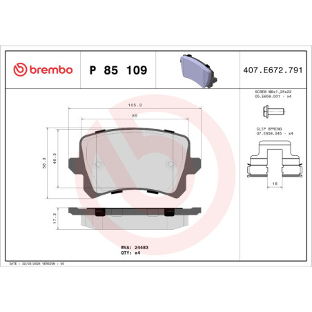 BREMBO P 85 109 Brzdové platničky zadné pre Passat Tiguan CC Sharan Q3 Alhambra Golf