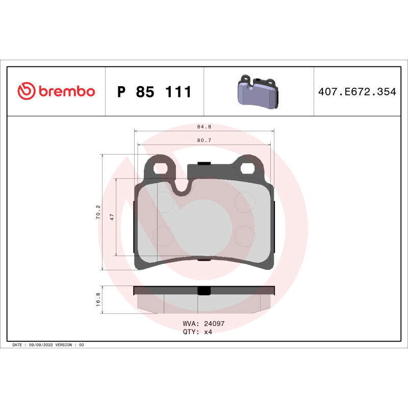 BREMBO P 85 111 Brake Pads Set Rear for VW Touareg