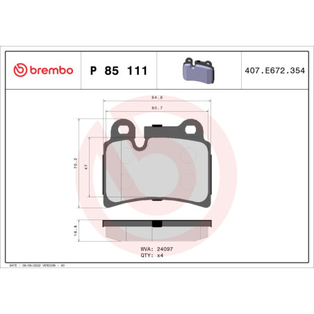 BREMBO P 85 111 Brake Pads Set Rear for VW Touareg