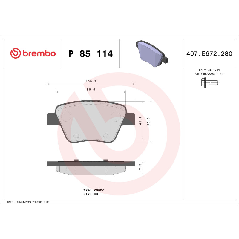 BREMBO P 85 114 Klocki hamulcowe tył dla A3 Golf Octavia Altea Caddy Beetle Superb Touran Jetta A1