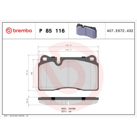 BREMBO P 85 116 Bremsbeläge Hinten für Leon Vanquish TT DB9 Vantage Virage A3