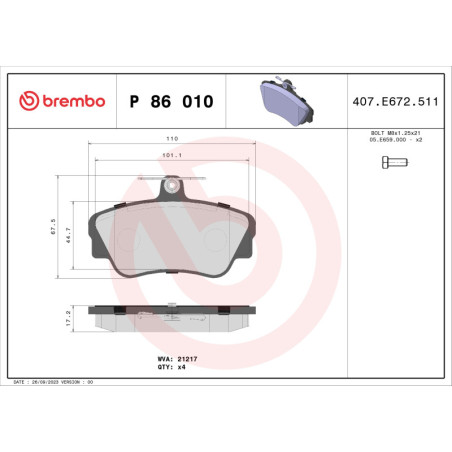 BREMBO P 86 010 Brake Pads Set Front for Volvo 440 460 480