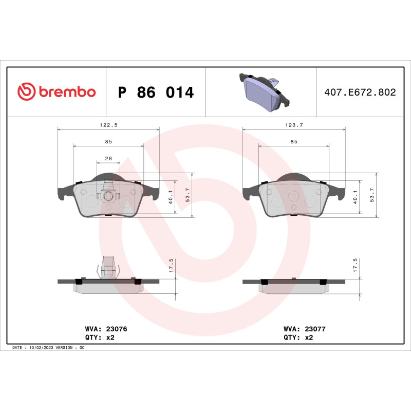 BREMBO P 86 014 Brake Pads Set Rear for Volvo V70 S80 S60 XC70