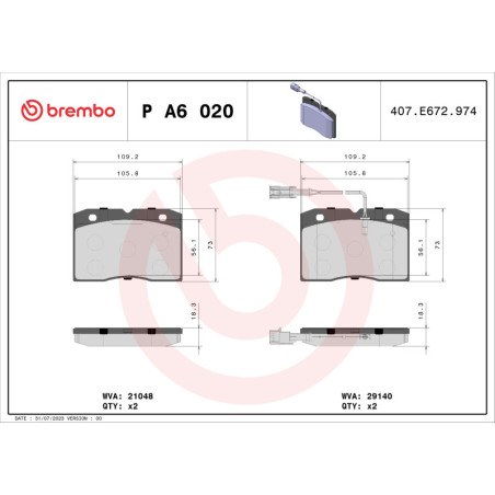 BREMBO P A6 020 Pastiglie freno anteriore per Iveco Daily