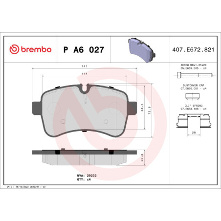 BREMBO P A6 027 Brzdové platničky zadné pre Iveco Daily