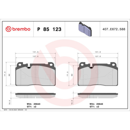 BREMBO P 85 123 Brzdové platničky predné pre A6 A7 Q5 Macan