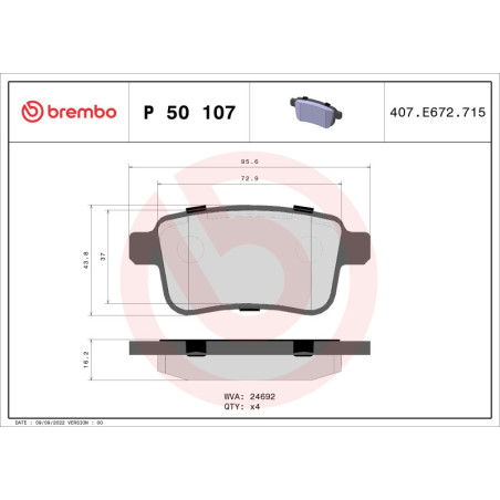 BREMBO P 50 107 Pastiglie freno posteriore per Citan NV250