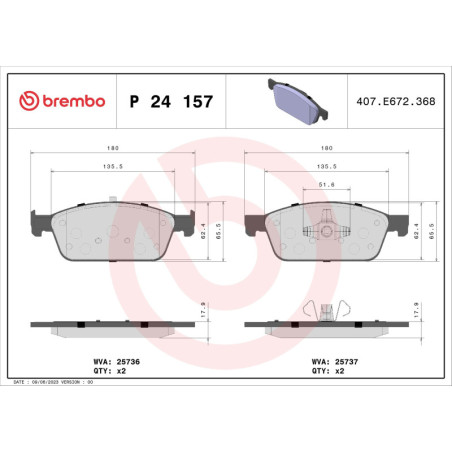 BREMBO P 24 157 Plaquettes de frein avant pour Focus Kuga Transit Ka+
