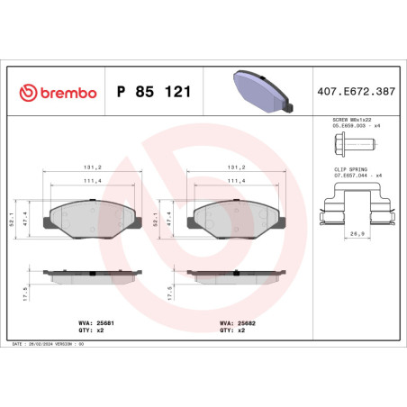 BREMBO P 85 121 Pastillas de freno delantero para Fabia Polo Rapid