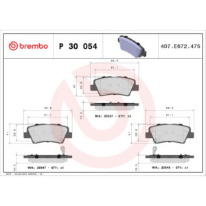 BREMBO P 30 054 Brake Pad Set Rear for