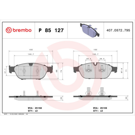 BREMBO P 85 127 Brake Pads Set Front for Audi A6 A7 A8