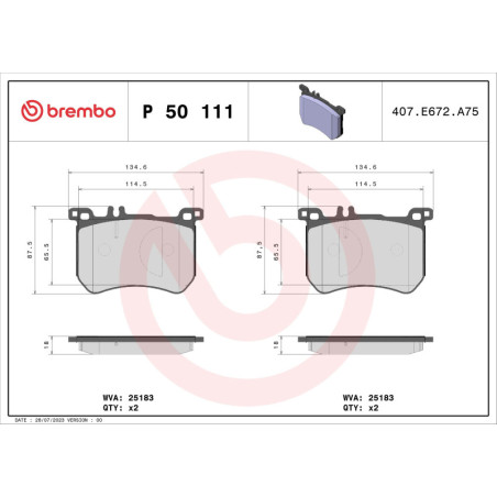 BREMBO P 50 111 Brzdové destičky přední pro Mercedes S SL