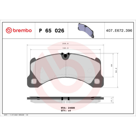 BREMBO P 65 026 Brake Pads Set Front for Porsche Cayenne