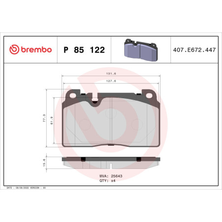 BREMBO P 85 122 Brake Pads Set Front for Audi Q5