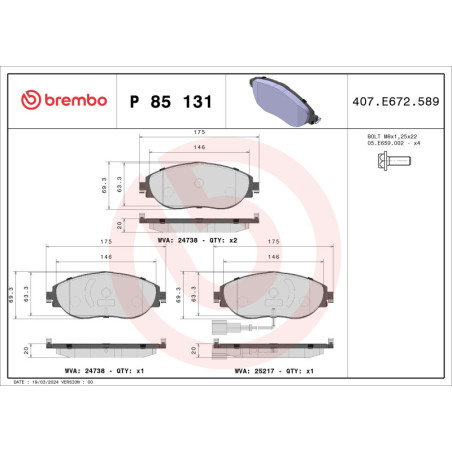 BREMBO P 85 131 Brzdové platničky predné pre Passat Golf Alhambra CC Sharan T-Roc A3 Leon