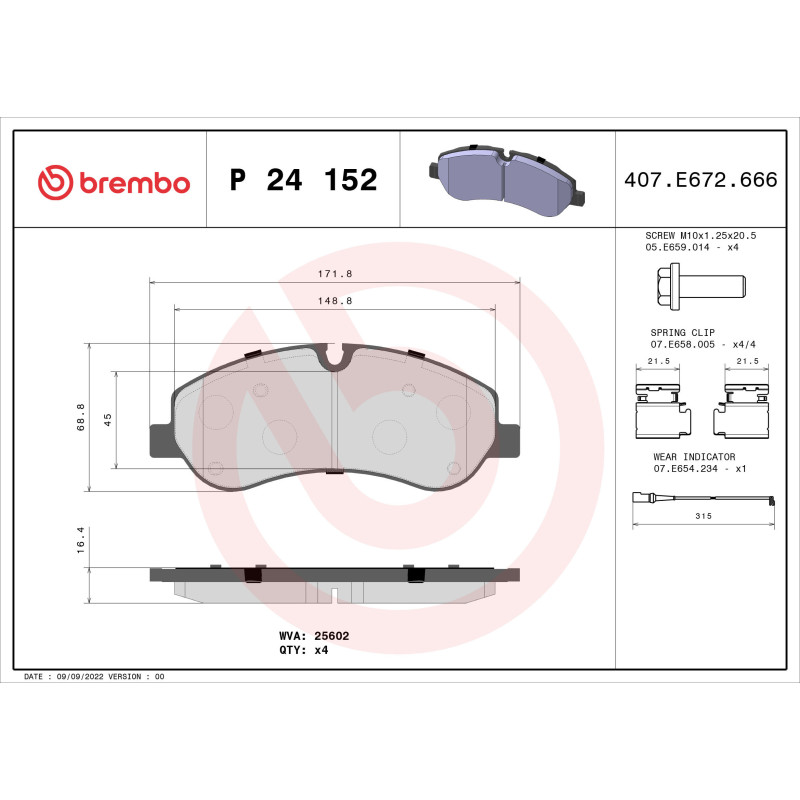 BREMBO P 24 152 Brzdové destičky přední pro Ford Transit