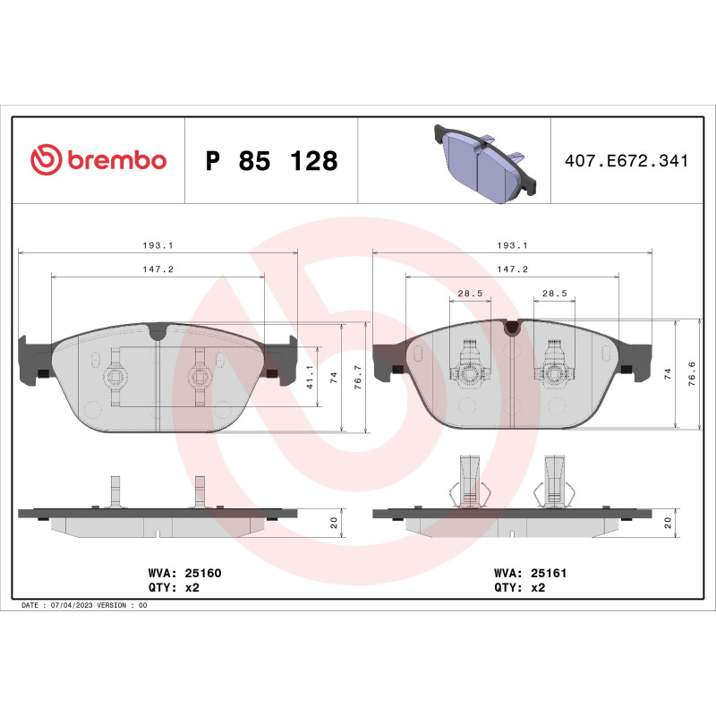 BREMBO P 85 128 Brzdové destičky přední pro Audi A8 Q5