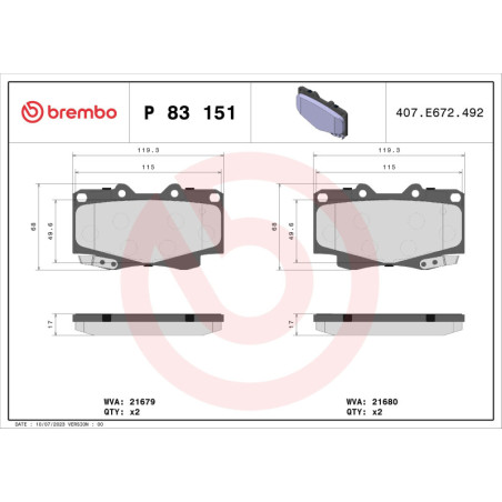 BREMBO P 83 151 Brzdové platničky predné pre Toyota Hilux Fortuner