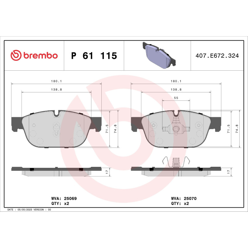BREMBO P 61 115 Brzdové platničky predné pre 508 DS5 DS C5 DS4 RCZ 308 C6