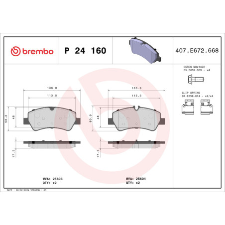 BREMBO P 24 160 Bremsbeläge Hinten für Ford Transit