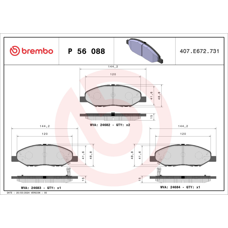 BREMBO P 56 088 Brzdové destičky přední pro Micra Tiida Note Bluebird Lancer Versa