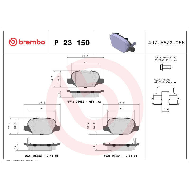BREMBO P 23 150 Klocki hamulcowe tył dla Fiat 500L