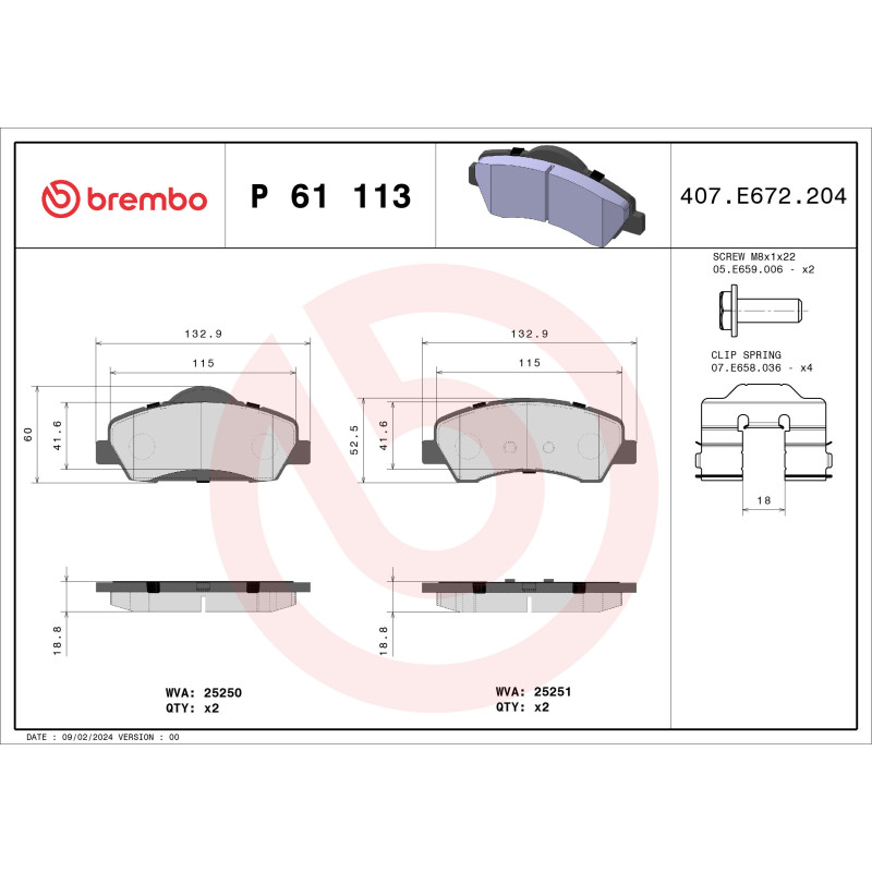 BREMBO P 61 113 Brzdové platničky predné pre 308 301 C-Elysee C4 Cactus