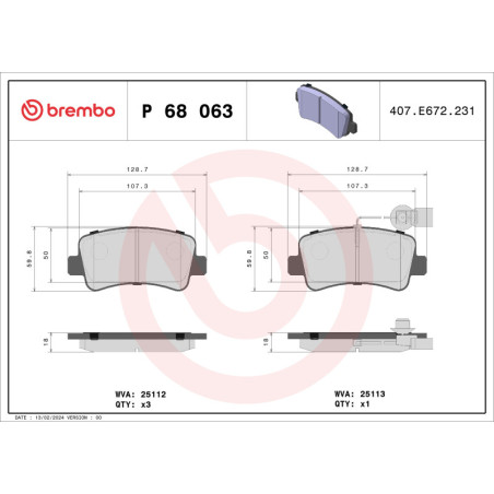 BREMBO P 68 063 Plaquettes de frein arrière pour Movano Master NV400 Interstar