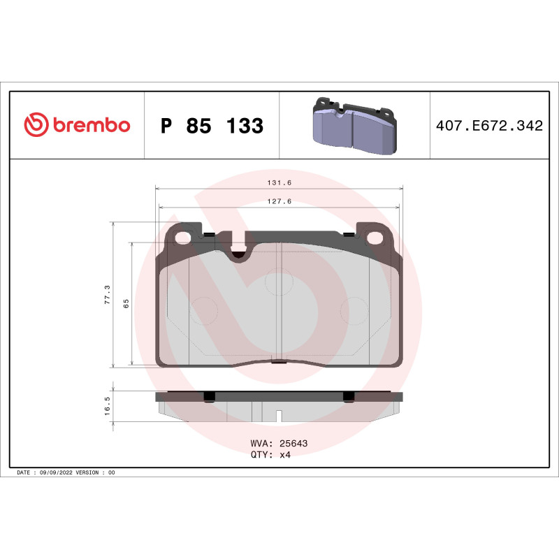 BREMBO P 85 133 Brake Pads Set Front for Audi Q5