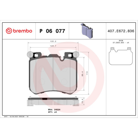 BREMBO P 06 077 Brake Pads Set Front for Ghost Dawn Wraith X5 X6