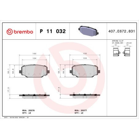 BREMBO P 11 032 Bremsbeläge Hinten für Freemont Journey Voyager Routan