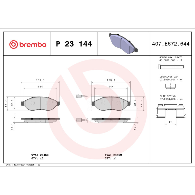 BREMBO P 23 144 Bremsbeläge Vorne für Ducato Boxer JUMPER Movano