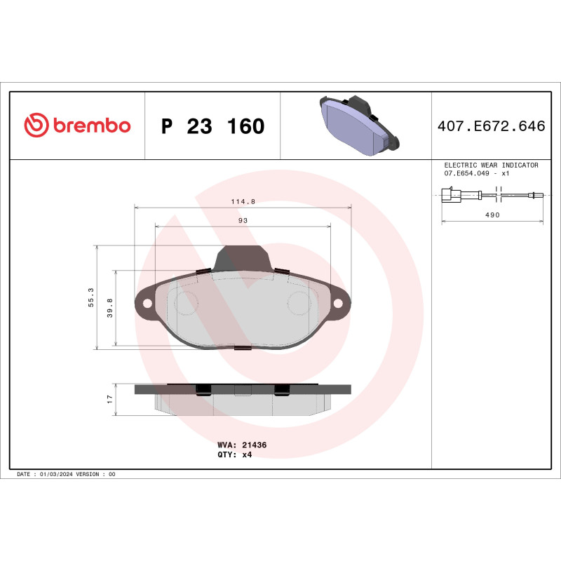 BREMBO P 23 160 Brzdové destičky přední pro Punto Y 500 Ka